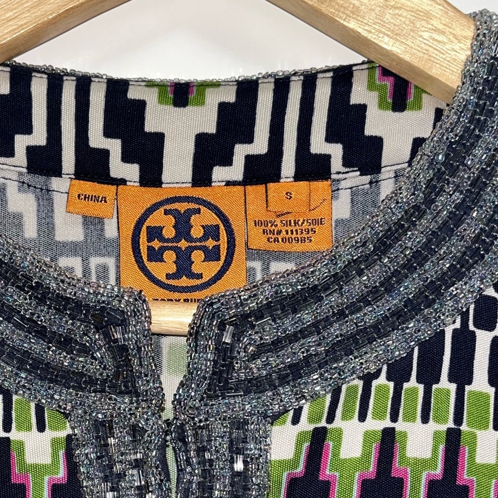 Tory Burch Silk Beaded Geometric Tunic Blouse Women’s Size Small - Picture 2 of 7